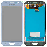 Дисплей для Samsung J330 Galaxy J3 (2017), голубой, без рамки, Оригинал (переклеено стекло)