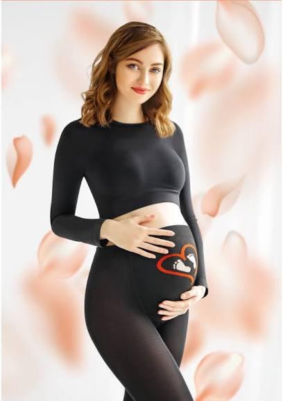 Колготи 150 Ден для вагітних бавовняні з малюнком на животику Mama Cotton Fashion 150 чорного кольору розмір 2 3 4