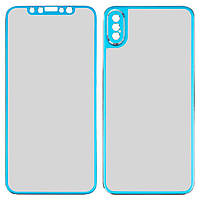 Защитное стекло All Spares для Apple iPhone X, 5D Full Glue, переднее и заднее, голубой, cлой клея нанесен по
