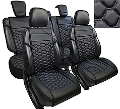Преміум накидки на сидіння RINNEKO Чорна Екошкіра строчка сіра Дизайн Соти 5 шт
