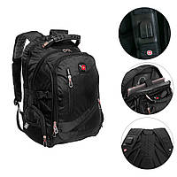 Черный рюкзак мужской 35л "8815", туристический рюкзак ручная кладь с чехлом и USB/аудио выходом (TO)
