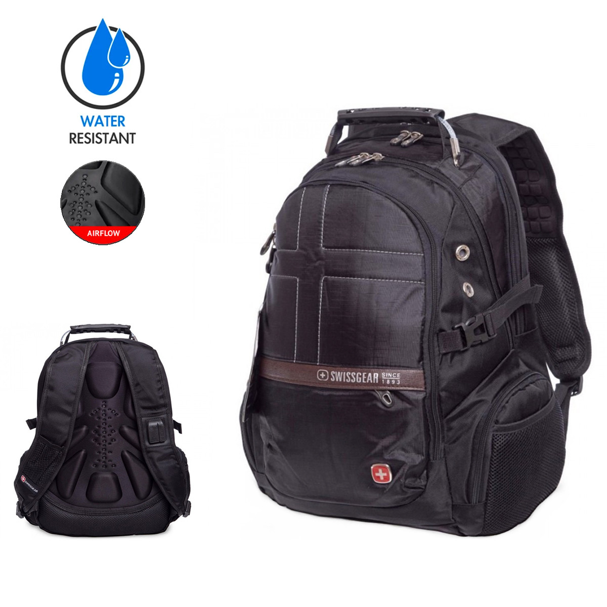 Рюкзак городской Backpack "9370" 35л Черный рюкзак туристический, водонепроницаемый рюкзак с чехлом (GK) - фото 2 - id-p1657141724