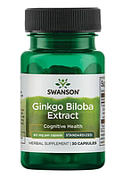 Гинкго Билоба стандартизированный экстракт от Swanson (Ginkgo Biloba Extract), 60 мг, 30 капсул