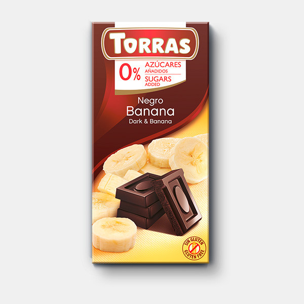 Чорний шоколад Torras з бананом без доданого цукру та без глютену для веганів 75 грамів | Іспанія, фото 1
