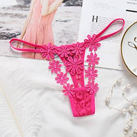 Еротичні стрінги малинові Ромашки розмір універсальний (на резинці), в талії до 90см