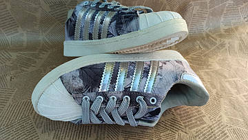 Кросівки під Adidas SuperStar GREY сірі з принтом підліткові унісекс, фото 4