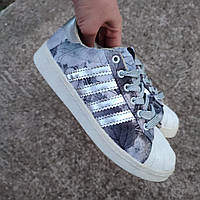 Кроссовки под Adidas SuperStar GREY серые с принтом подростковые унисекс