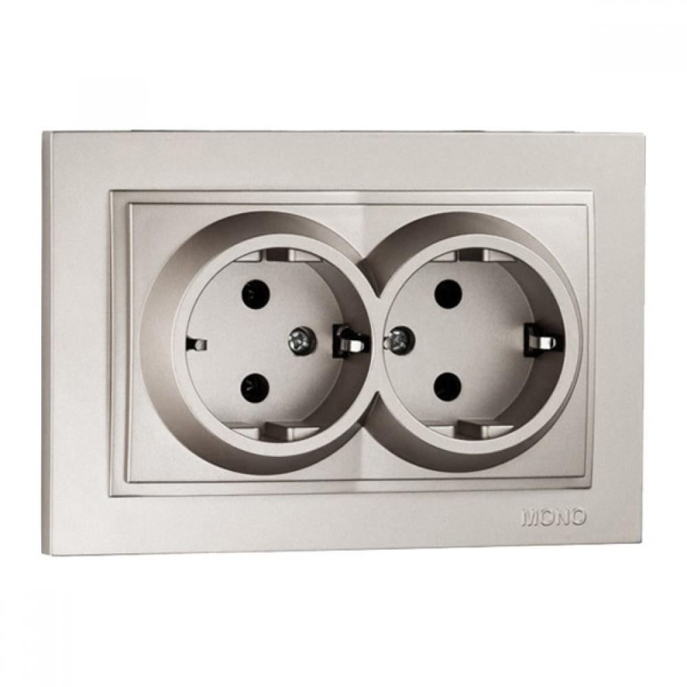 Розетка подвійна із з/з Mono Electric DESPINA срібляста, фото 1