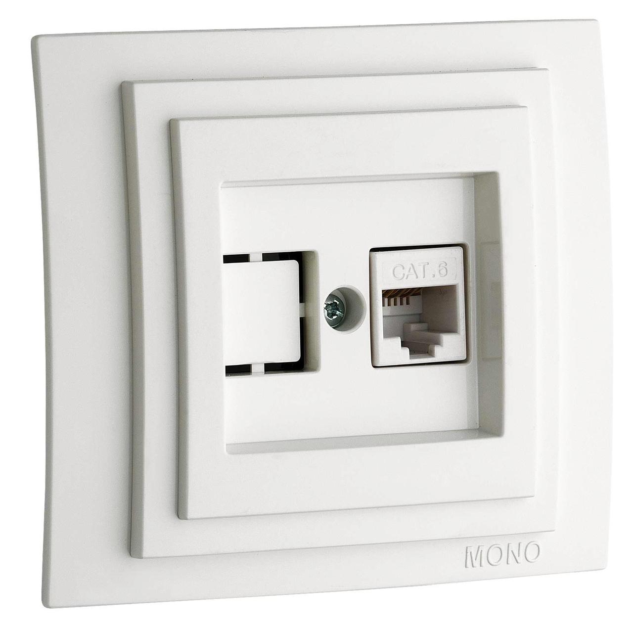 Розетка інтернет RJ45 CAT6 Mono Electric DESPINA біла, фото 1