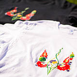 Чоловіча/жіноча футболка розмір L (50) з малюнком ГЕРБ УКРАЇНИ В КВІТАХ модна якісна біла бавовняна REGULAR, фото 6