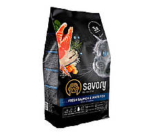 Корм сухий Savory Adult Cat Gourmand Fresh Salmon and White Fish для довгошерстих котів зі свіжим лососем і білою рибою 400 г