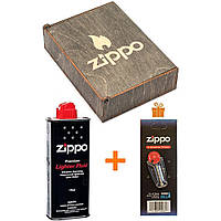 Комплект Zippo Подарочная упаковка + Бензин + Кремни в подарок