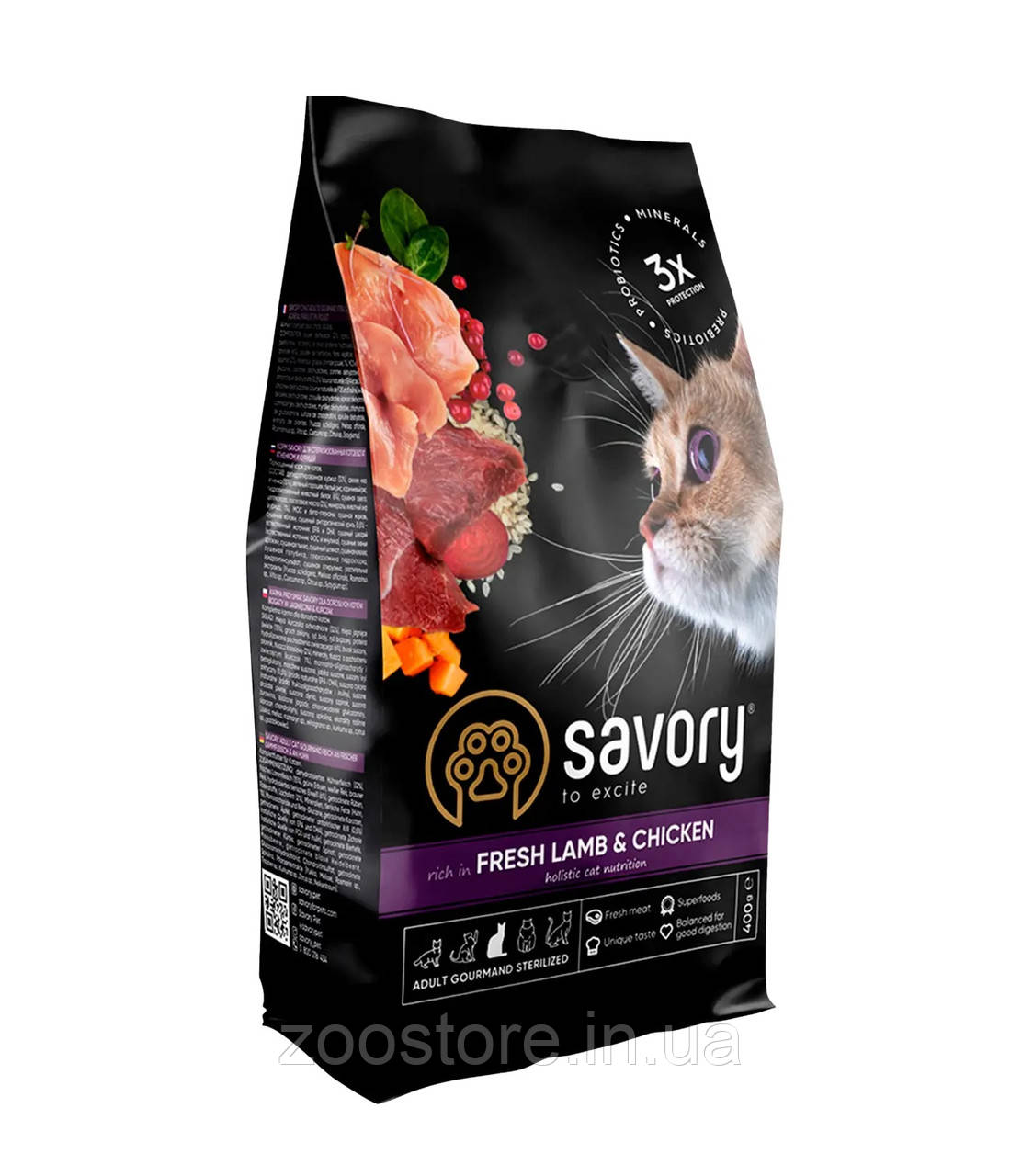 Корм сухий Savory Adult Cat Steril Fresh Lamb and Chicken для кастрованих котів зі свіжим м’ясом ягняти та курки 400 г