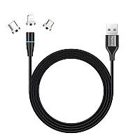 Кабель ColorWay USB-Lightning + microUSB + USB-C Magnetic Data/Quick Charge, 2.4А, 1м, Black (CW-CBUU038-BK)