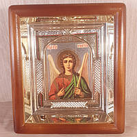 Икона Ангел Хранитель , лик 10х12 см, в светлом прямом деревянном киоте с арочным багетом