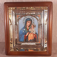 Ікона Нев'яний колір Пресвята Богородиця, лик 10х12 см, у світлому прямому дерев'яному кіоті з арочним багетом