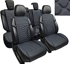 Преміум накидки на сидіння RINNEKO Темно-сіра Екошкіра Дизайн Соти 5 шт