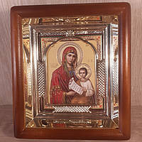 Ікона Вгамуй моя печалі Пресвята Богородиця, лик 15х18 см, у світлому прямому дерев'яному кіоті