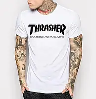 Футболка мужская "Thrasher", трешер белая с черным лого