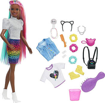 Лялька Барбі (темношкіра) Веселковий Леопард Райдужне волосся Barbie Leopard Rainbow Hair Doll