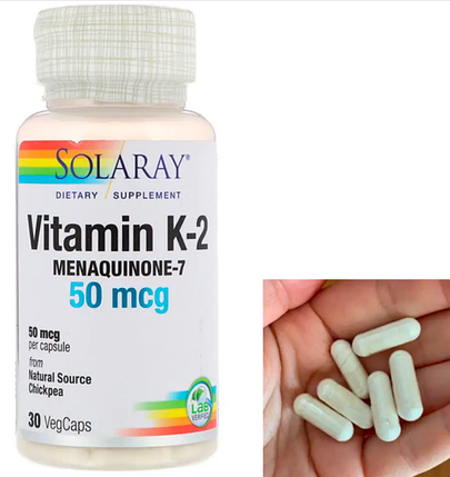 Вітамін К-2 Solaray Vitamin K-2 50 mcg menaquinone-7 30 капсул Менахонін-7, фото 1