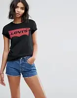 Женская футболка "Levis" левис черная с красным