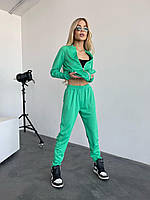 Модный молодежный Спортивный костюм двойка Ткань дайвинг Цвет зеленый Размер 42-44, 46-48