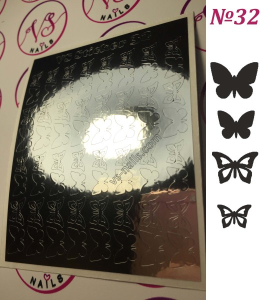 Металізовані наліпки для нігтів VS NAILS № № 32 срібло, фото 1