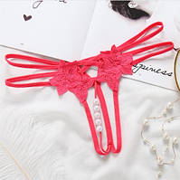 Трусики з розрізом та перлинами сексуальні універсальний рожевий
