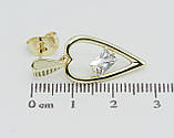 Сережки Xuping QQMM Позолота 14K пусети "Сердечки з фіанітами", фото 3