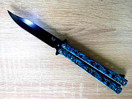 Ніж метелик — Чорного Кольори 22 см із синьою ручкою з отворами в черепах