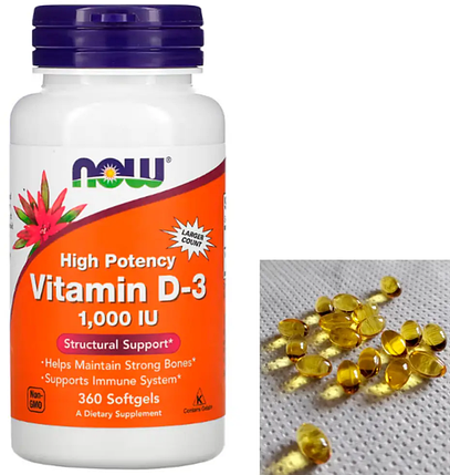 Вітаміни Д-3 NOW Vitamin D-3 1,000 IU 360 гел капс, фото 1