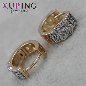 Серьги колечки Белое Золото диаметр 14 мм толщина  7 мм  фирма Xuping Jewelry рисунок Apple серебристый