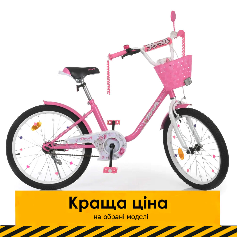 Велосипед двоколісний дитячий 20 дюймів (кошик, дзвінок, складання 75%) Profi Ballerina Y2081-1 Рожевий