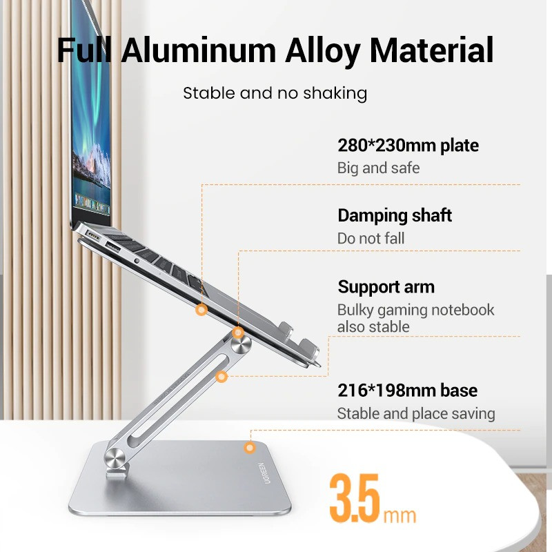 Подставка-держатель для ноутбука регулируемая UGREEN Full Angle Holder For Laptop металлическая (серый) - фото 2 - id-p1657444114