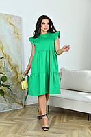 Жіноче плаття з котону, з поясом і кишенями, яскраво-зеленого кольору