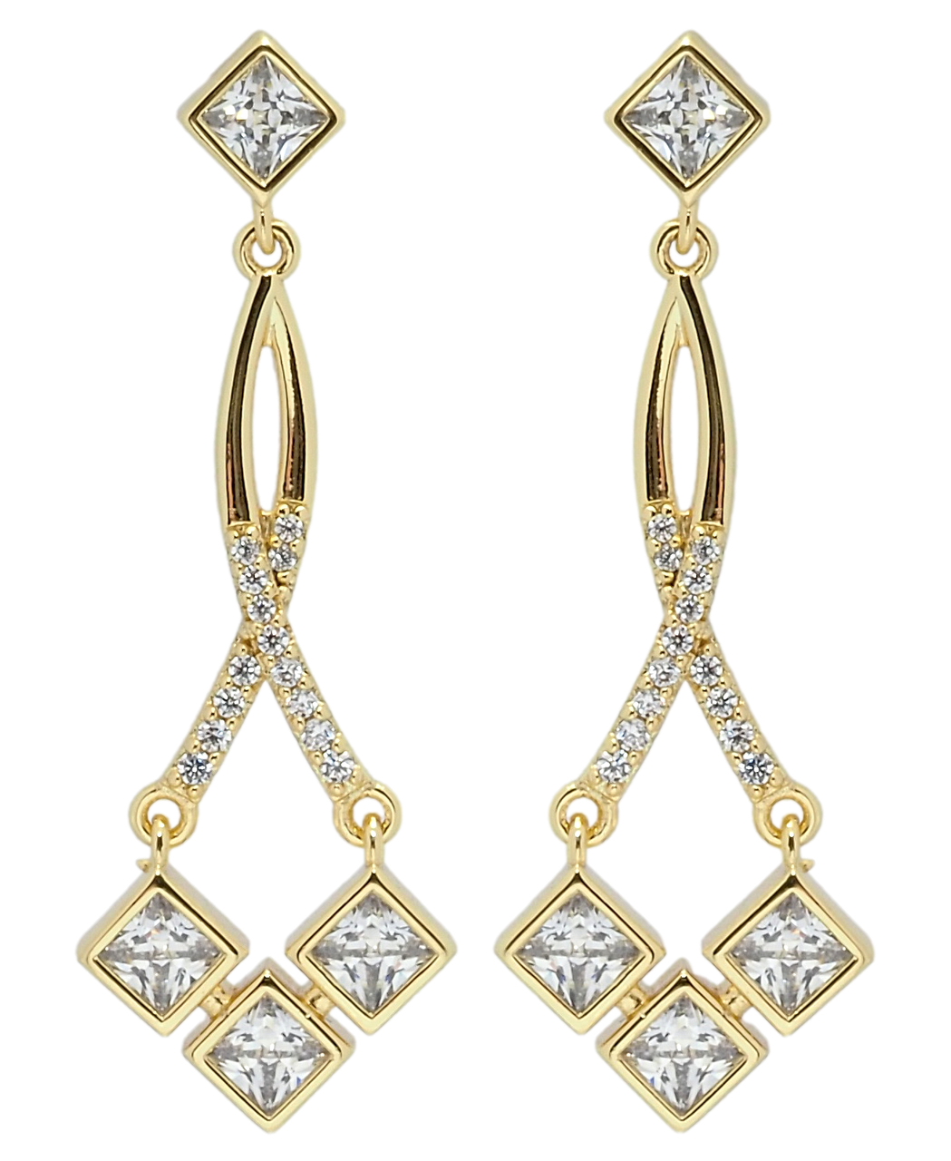 Сережки Xuping QQMM Позолота 14K пусети "Підвіски з фіанітами"