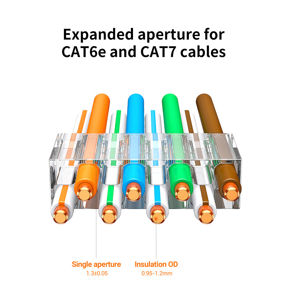 Коннекторы RJ45 FTP Cat7 10шт экранированные UGREEN Shielded Modular Ethernet Plug Gold-plated 50U - фото 6 - id-p1657455292