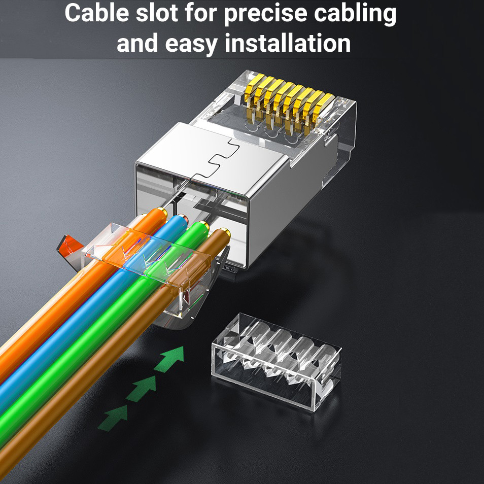Коннекторы RJ45 FTP Cat7 10шт экранированные UGREEN Shielded Modular Ethernet Plug Gold-plated 50U - фото 3 - id-p1657455292
