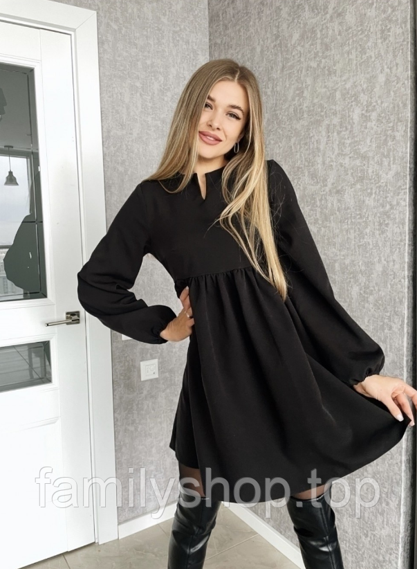Красиве однотонне плаття коротке вільне ошатне, розмір XS, S, M, L, колір чорний, бежевий
