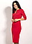Трикотажне плаття-футляр жіноче стильне міді демісезонне у великих розмірах L, XL, колір червоний, чорний, фото 4