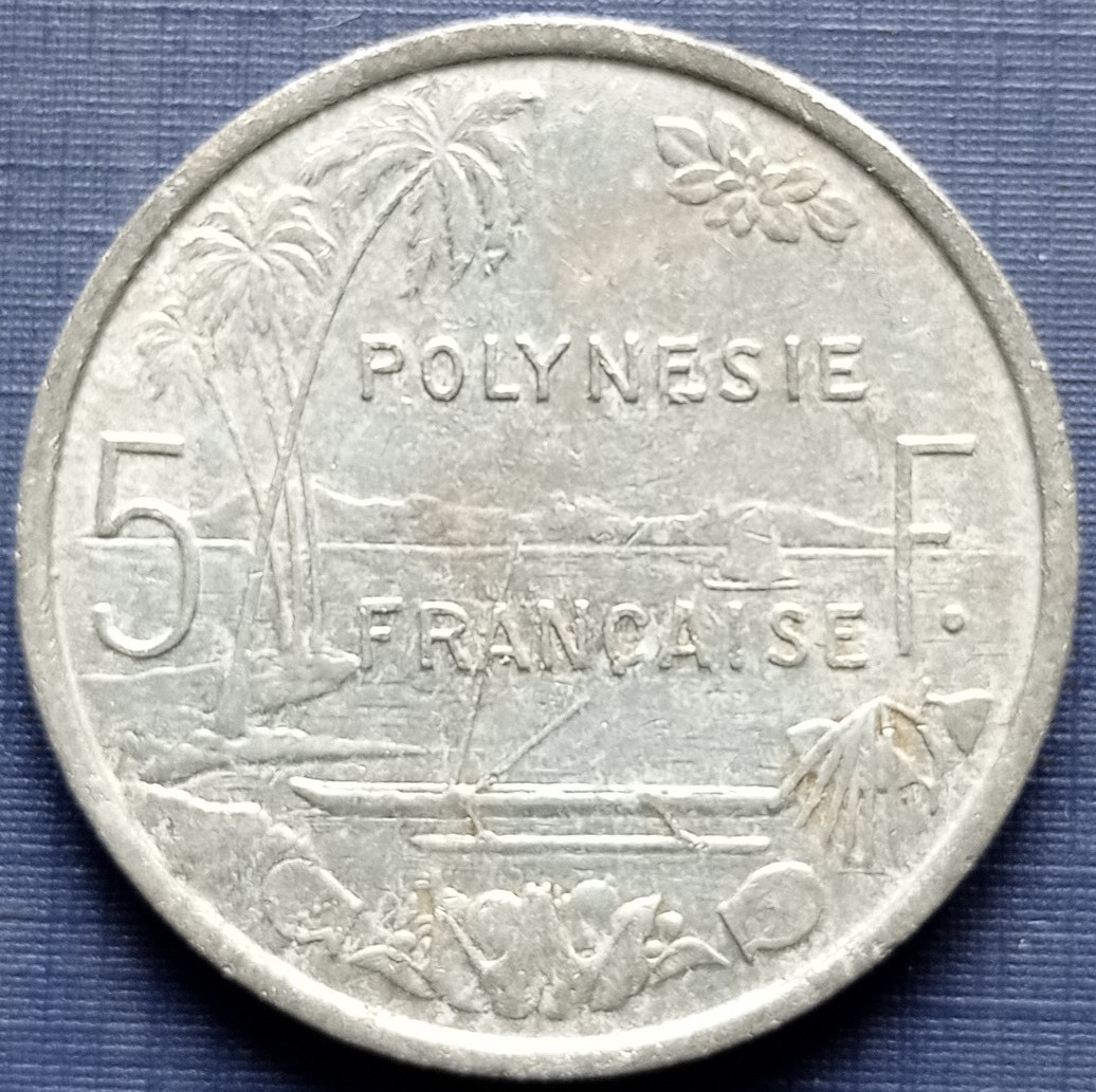 Монета 5 франков Полинезия Французская 1982 1983 1965 корабль лодка 3 года цена за 1 монету - фото 5 - id-p360421567