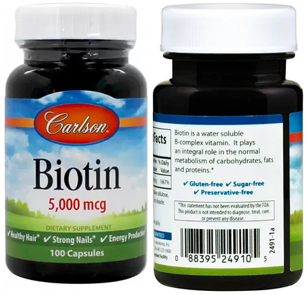 Біотин Carlson Labs Biotin 5000 мкг 100 капс, фото 2