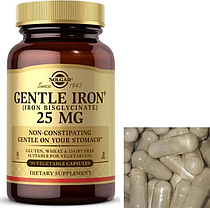 Хелату бисглицината залізо Solgar Gentle Iron 25 mg (iron bisglycinate) 90 капс, фото 3