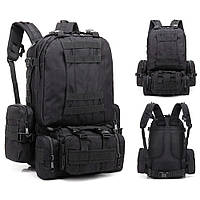 Тактический рюкзак 55л (55х40х25 см) B08, с подсумками, Черный / Туристический рюкзак