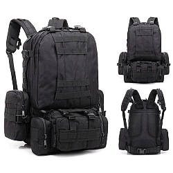 Тактичний рюкзак 55л (55х40х25 см) B08, з підсумками, Чорний / Туристичний рюкзак