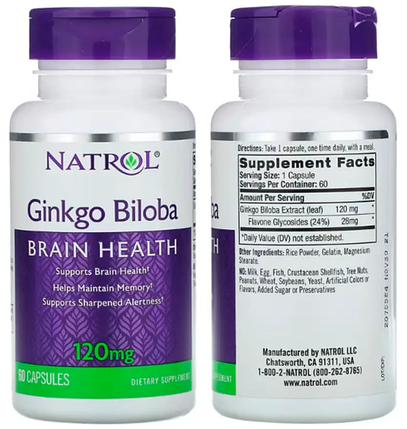 Гінкго білоба Natrol Ginkgo Biloba 120 mg 60 капс, фото 2
