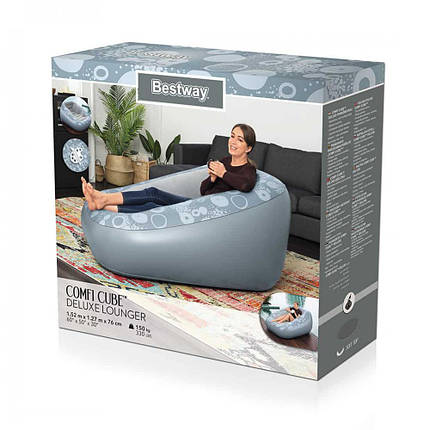 Надувне велюр крісло Bestway 75096 152-127-76 см сіре, фото 3
