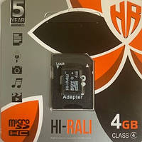 Карта памяти Hi-Rali microSDHC 4Gb Class 4 c адаптером