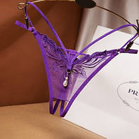 Еротичні трусики з розрізом та бусинкою універсальний фіолетовий